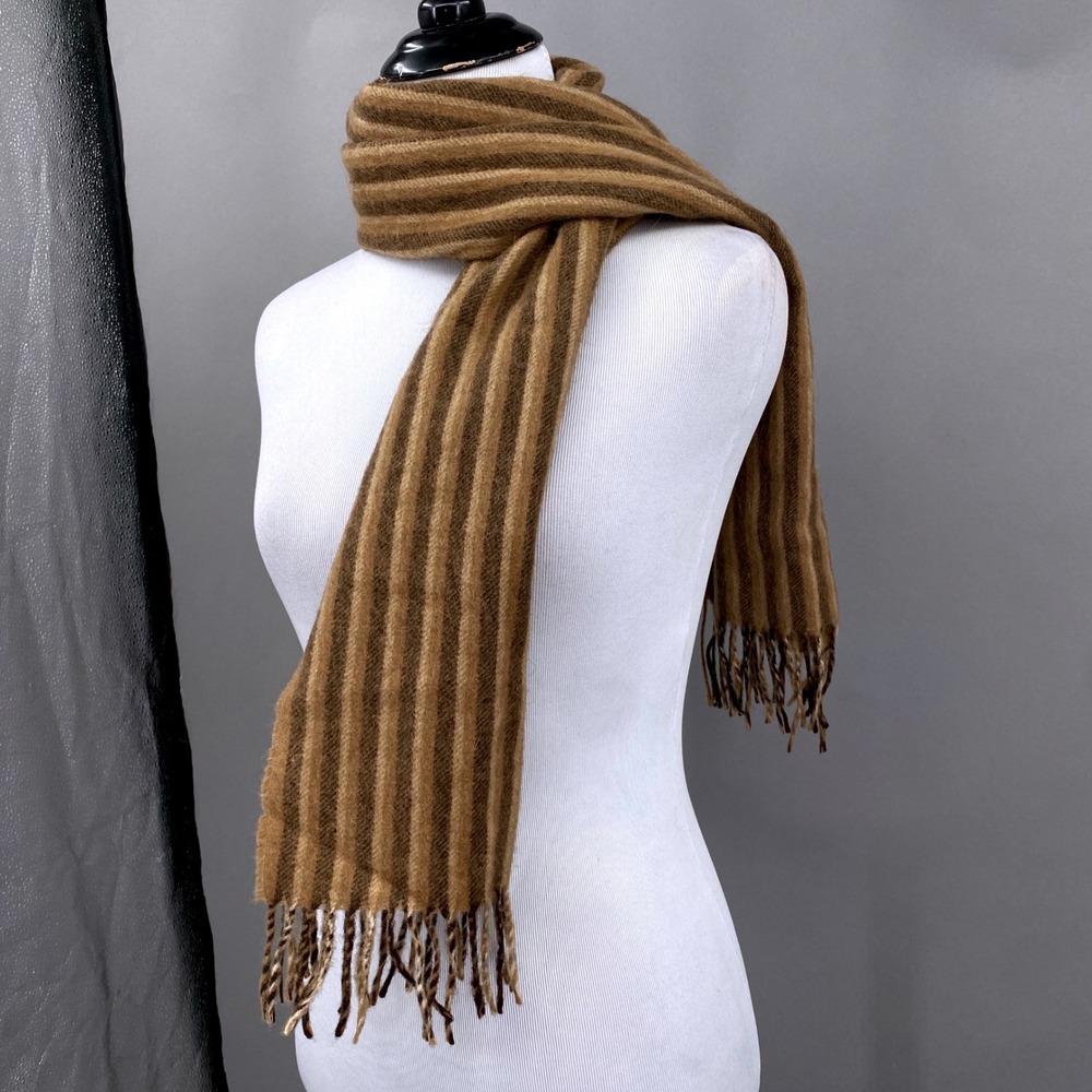 Vintage Gimbels Scarf Unisex 100% Camel Hair Striped West Germany Brown Tan Luxe